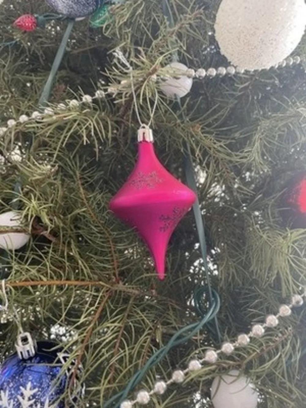 Pair Merry Market Snowflake Teardrop Ornaments Green Pink Christmas Decor